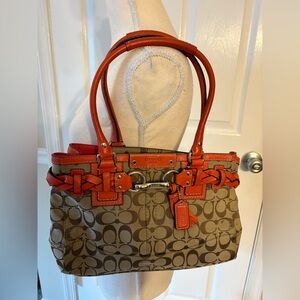 Coach Brown and Orange Signature Shoulder Bag